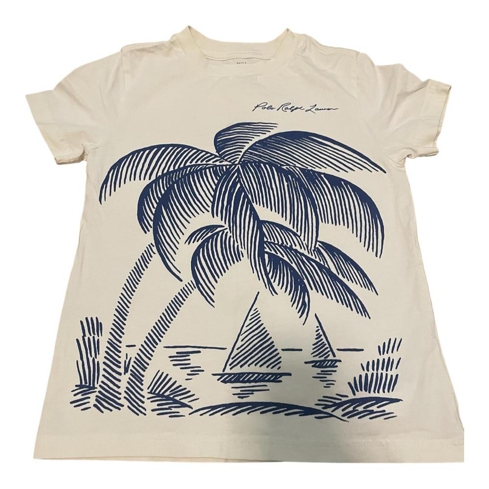 Polo by Ralph Lauren Kids' Cream Shirt with Blue Palm Graphic